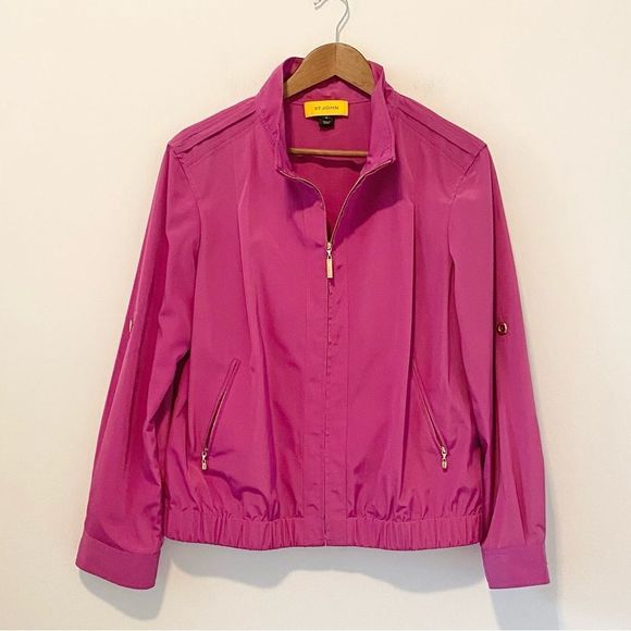 ✨ST. JOHN Hot Magenta 💕 Windbreaker Jacket Women’s Medium [M] Gold Details EUC✨ - Picture 4 of 16